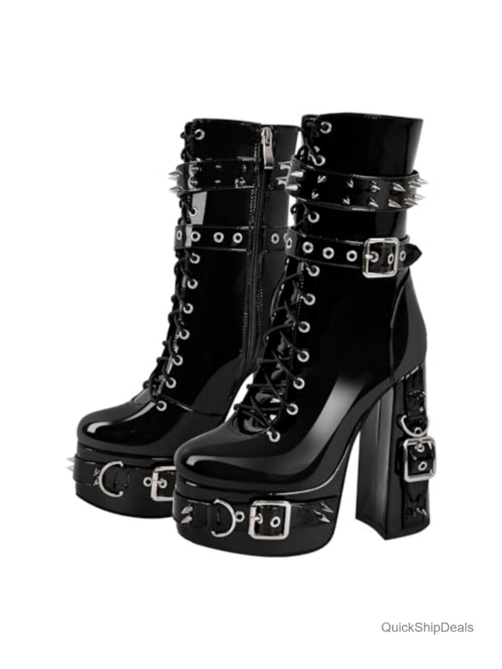 Studded Platform Combat Boots Chunky Heel Zipper Ankle Booties Punk